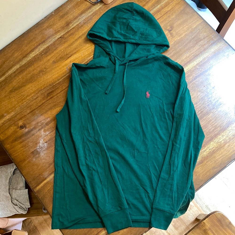 Polo Ralph Lauren Green Long Sleeve Hooded Tee, Small